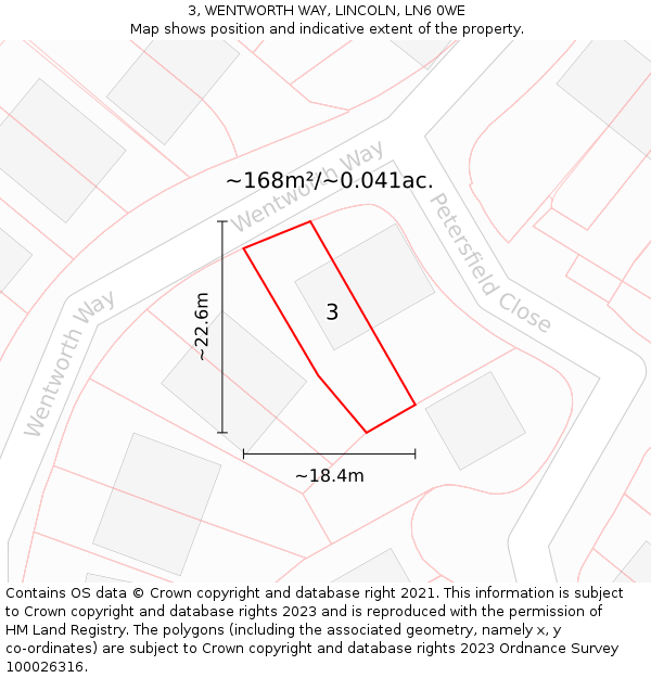 3, WENTWORTH WAY, LINCOLN, LN6 0WE: Plot and title map