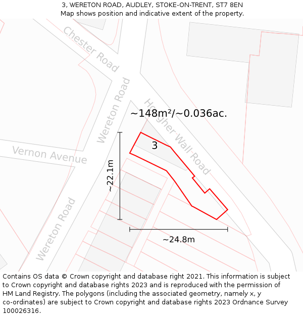 3, WERETON ROAD, AUDLEY, STOKE-ON-TRENT, ST7 8EN: Plot and title map