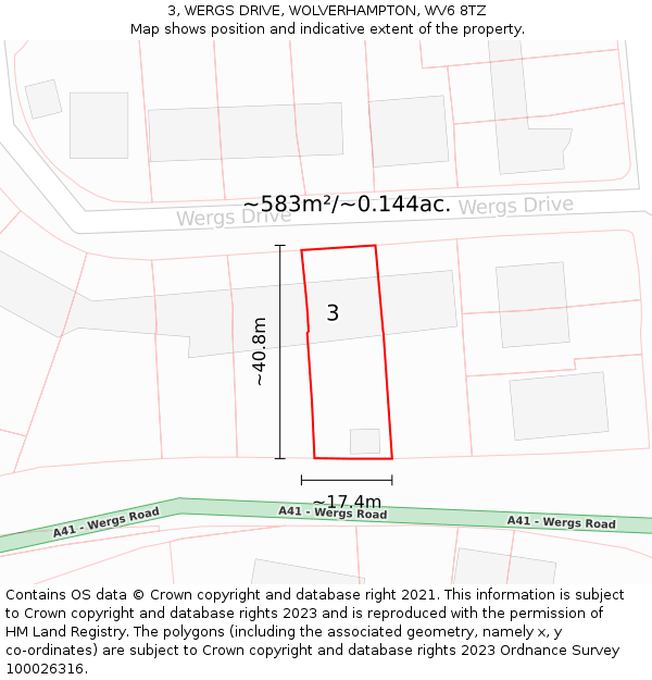 3, WERGS DRIVE, WOLVERHAMPTON, WV6 8TZ: Plot and title map