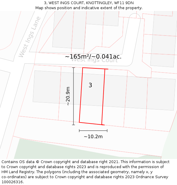 3, WEST INGS COURT, KNOTTINGLEY, WF11 9DN: Plot and title map