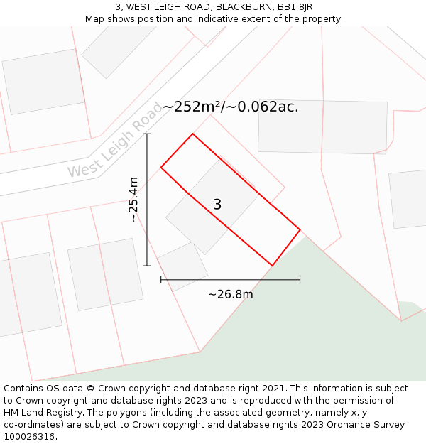 3, WEST LEIGH ROAD, BLACKBURN, BB1 8JR: Plot and title map