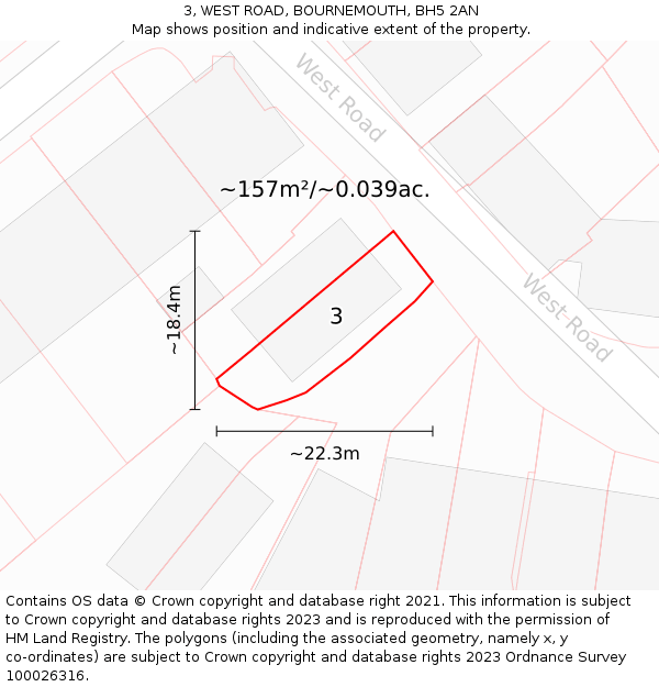 3, WEST ROAD, BOURNEMOUTH, BH5 2AN: Plot and title map