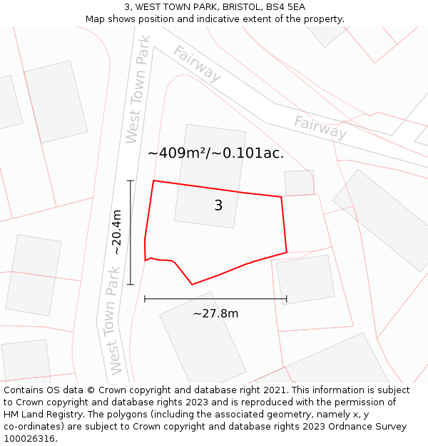 3, WEST TOWN PARK, BRISTOL, BS4 5EA: Plot and title map