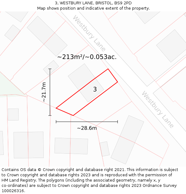 3, WESTBURY LANE, BRISTOL, BS9 2PD: Plot and title map