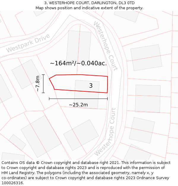 3, WESTERHOPE COURT, DARLINGTON, DL3 0TD: Plot and title map