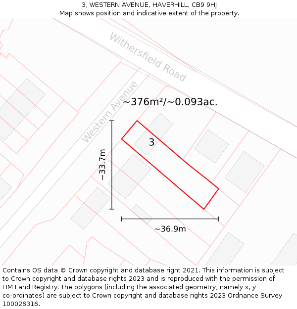 3, WESTERN AVENUE, HAVERHILL, CB9 9HJ: Plot and title map