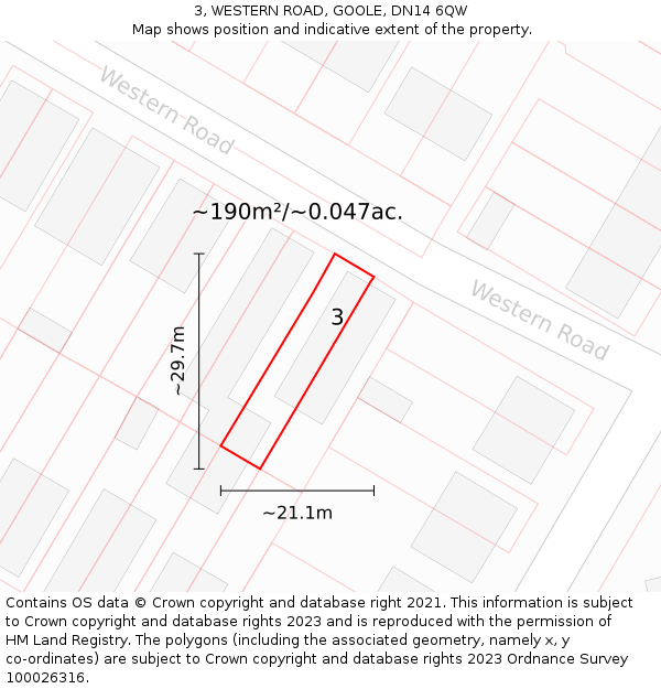 3, WESTERN ROAD, GOOLE, DN14 6QW: Plot and title map