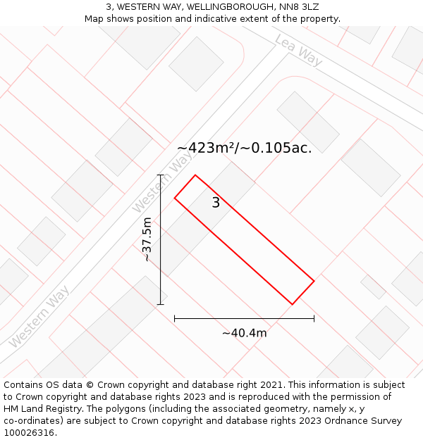 3, WESTERN WAY, WELLINGBOROUGH, NN8 3LZ: Plot and title map