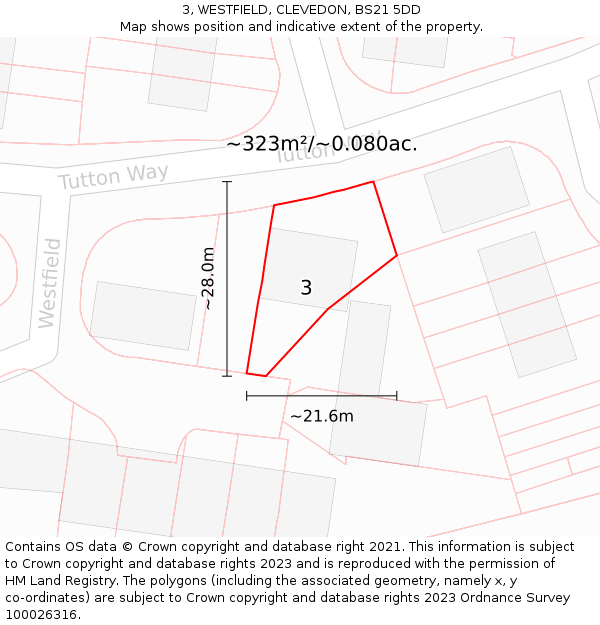 3, WESTFIELD, CLEVEDON, BS21 5DD: Plot and title map