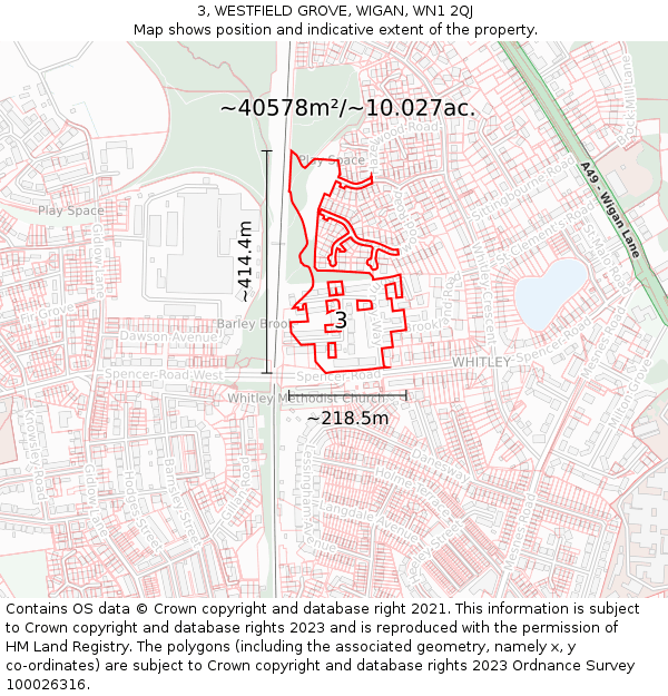 3, WESTFIELD GROVE, WIGAN, WN1 2QJ: Plot and title map