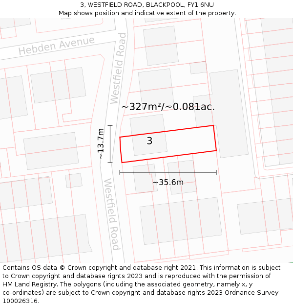 3, WESTFIELD ROAD, BLACKPOOL, FY1 6NU: Plot and title map