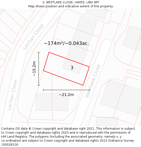 3, WESTLAKE CLOSE, HAYES, UB4 9RT: Plot and title map