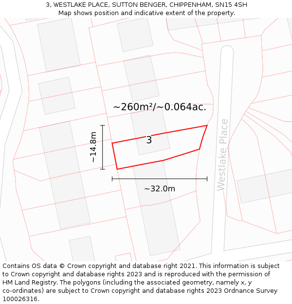 3, WESTLAKE PLACE, SUTTON BENGER, CHIPPENHAM, SN15 4SH: Plot and title map