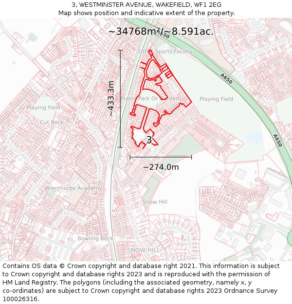 3, WESTMINSTER AVENUE, WAKEFIELD, WF1 2EG: Plot and title map