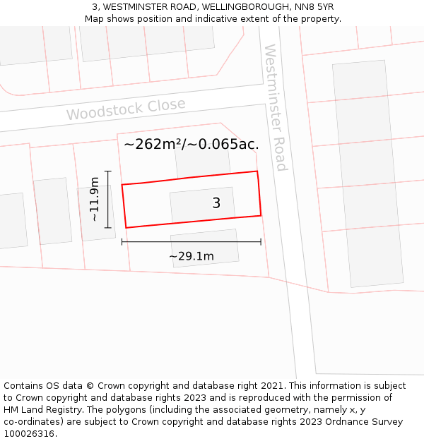 3, WESTMINSTER ROAD, WELLINGBOROUGH, NN8 5YR: Plot and title map