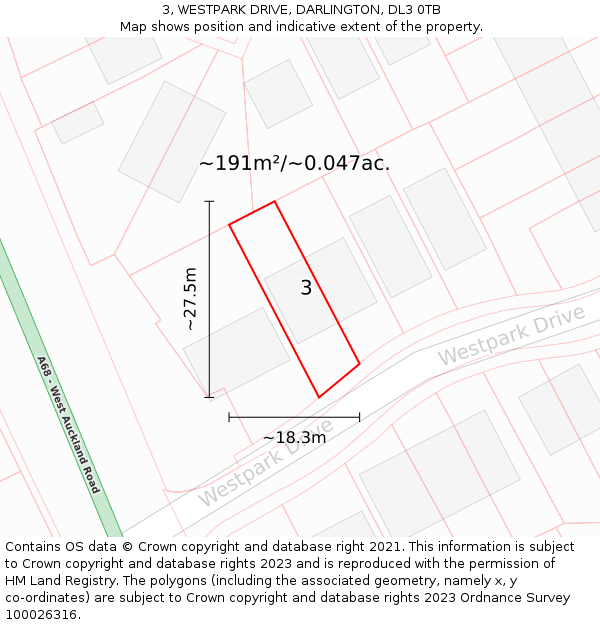 3, WESTPARK DRIVE, DARLINGTON, DL3 0TB: Plot and title map