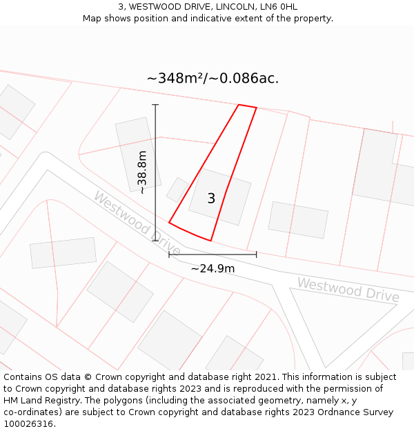 3, WESTWOOD DRIVE, LINCOLN, LN6 0HL: Plot and title map