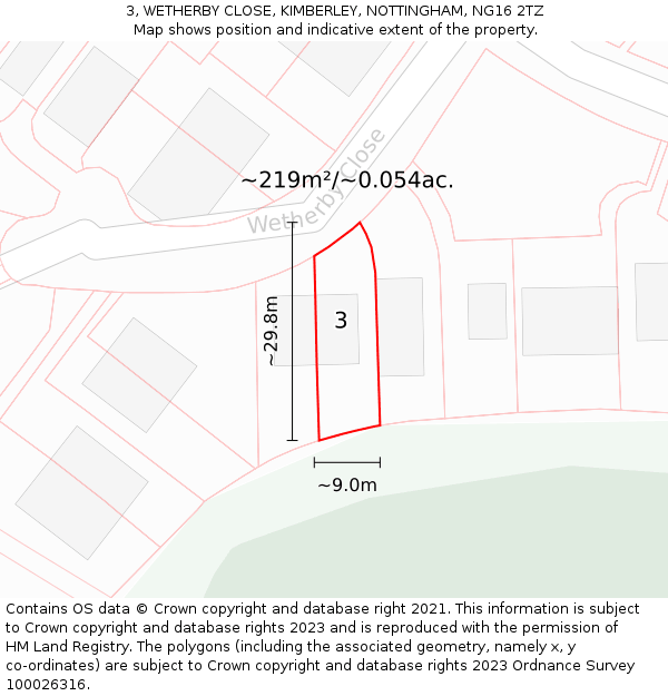 3, WETHERBY CLOSE, KIMBERLEY, NOTTINGHAM, NG16 2TZ: Plot and title map