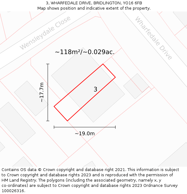 3, WHARFEDALE DRIVE, BRIDLINGTON, YO16 6FB: Plot and title map