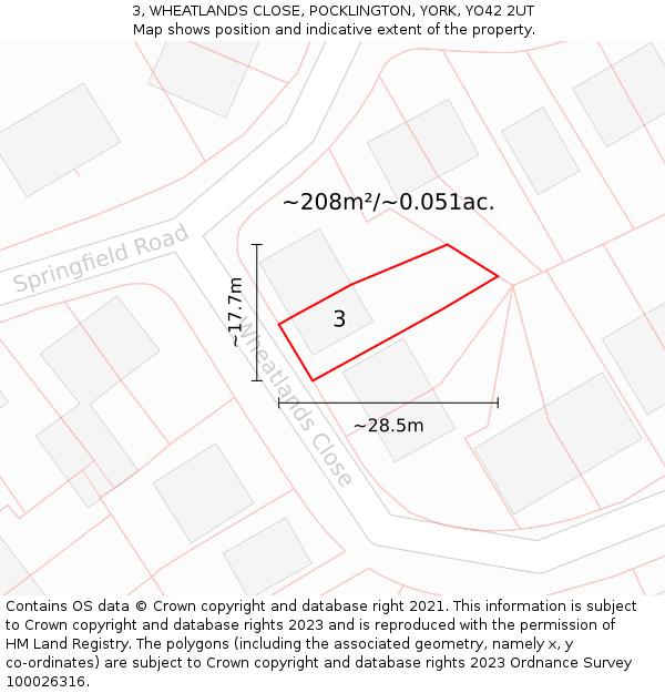 3, WHEATLANDS CLOSE, POCKLINGTON, YORK, YO42 2UT: Plot and title map