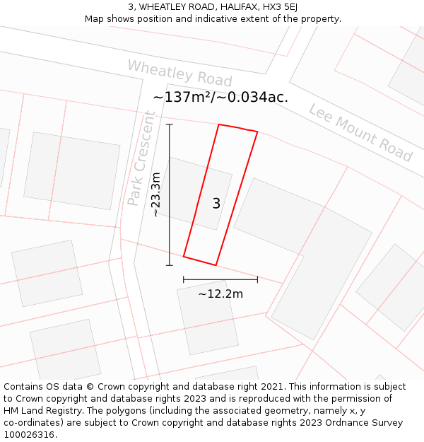 3, WHEATLEY ROAD, HALIFAX, HX3 5EJ: Plot and title map