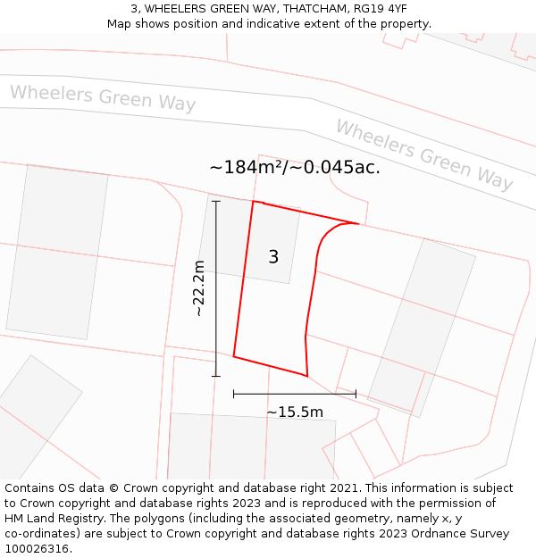 3, WHEELERS GREEN WAY, THATCHAM, RG19 4YF: Plot and title map