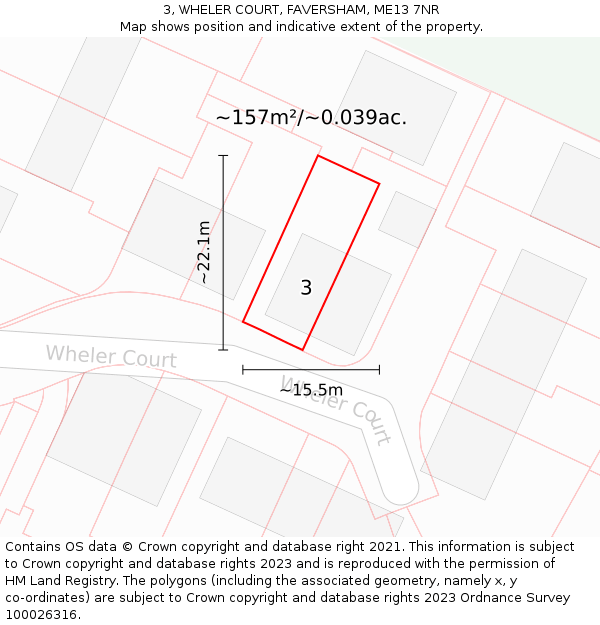 3, WHELER COURT, FAVERSHAM, ME13 7NR: Plot and title map