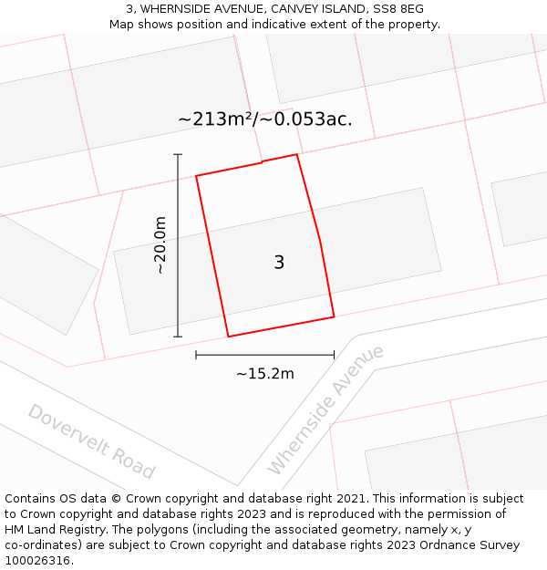 3, WHERNSIDE AVENUE, CANVEY ISLAND, SS8 8EG: Plot and title map