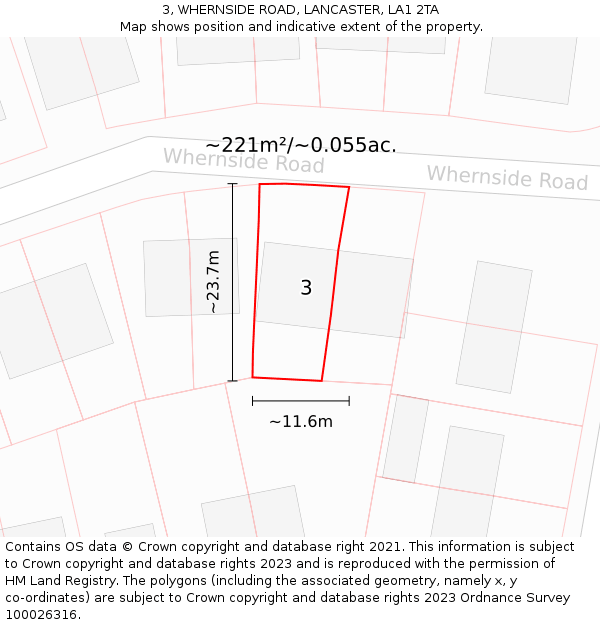 3, WHERNSIDE ROAD, LANCASTER, LA1 2TA: Plot and title map