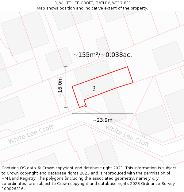 3, WHITE LEE CROFT, BATLEY, WF17 8FF: Plot and title map