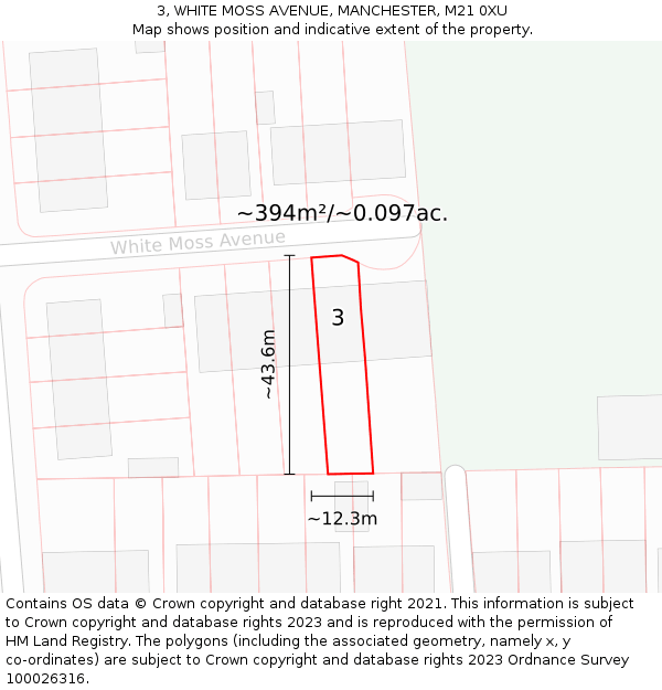 3, WHITE MOSS AVENUE, MANCHESTER, M21 0XU: Plot and title map