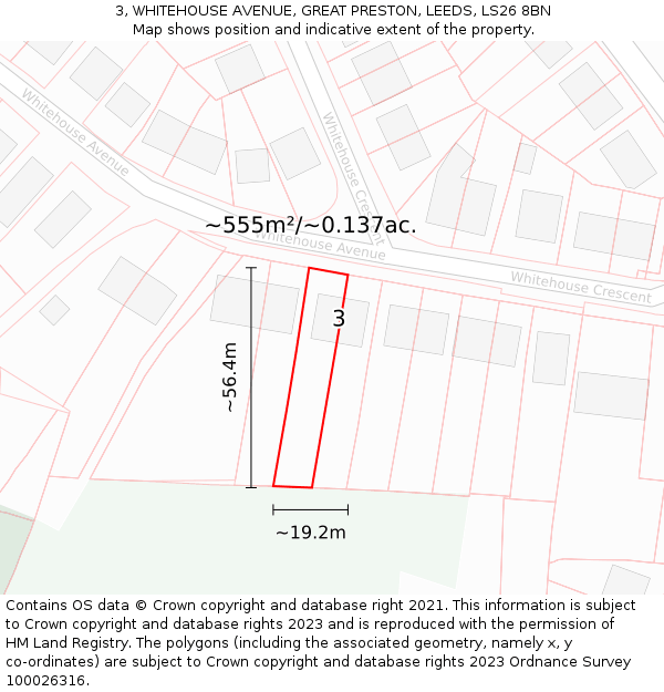 3, WHITEHOUSE AVENUE, GREAT PRESTON, LEEDS, LS26 8BN: Plot and title map