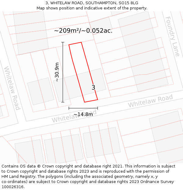 3, WHITELAW ROAD, SOUTHAMPTON, SO15 8LG: Plot and title map