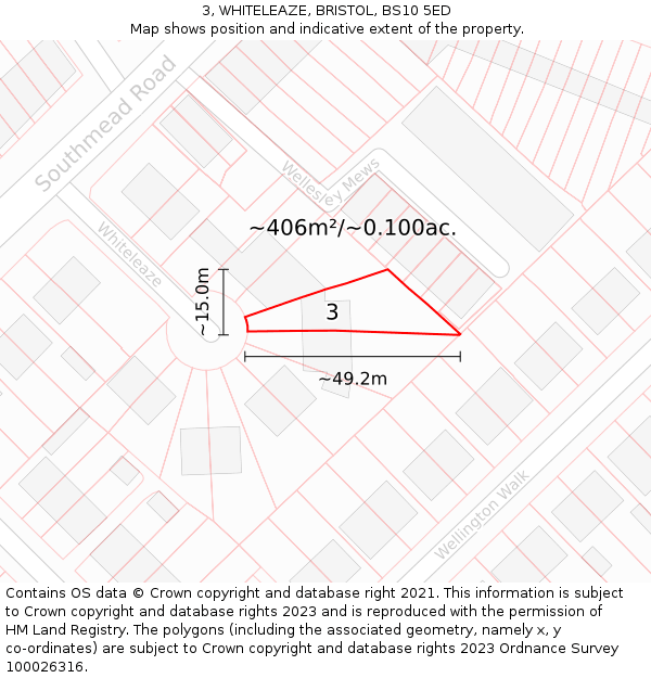 3, WHITELEAZE, BRISTOL, BS10 5ED: Plot and title map