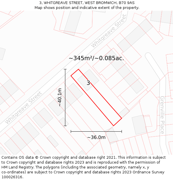 3, WHITGREAVE STREET, WEST BROMWICH, B70 9AS: Plot and title map