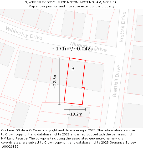 3, WIBBERLEY DRIVE, RUDDINGTON, NOTTINGHAM, NG11 6AL: Plot and title map