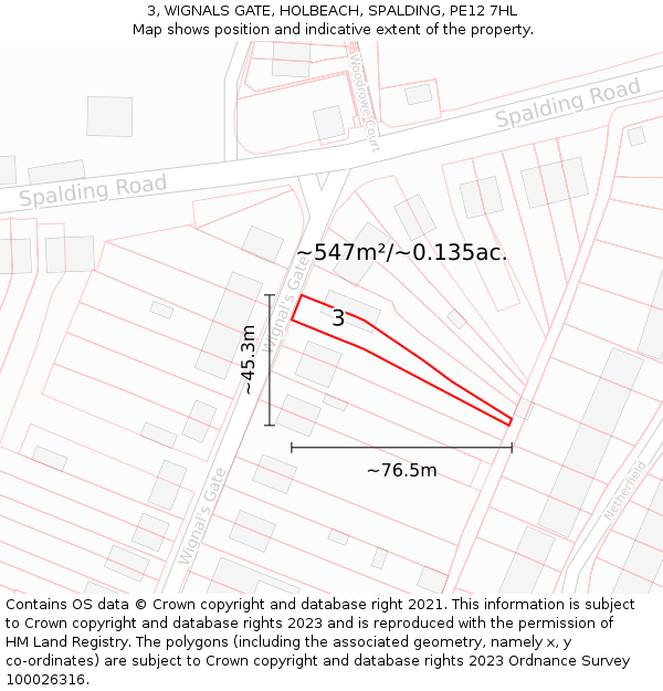 3, WIGNALS GATE, HOLBEACH, SPALDING, PE12 7HL: Plot and title map