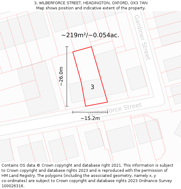 3, WILBERFORCE STREET, HEADINGTON, OXFORD, OX3 7AN: Plot and title map