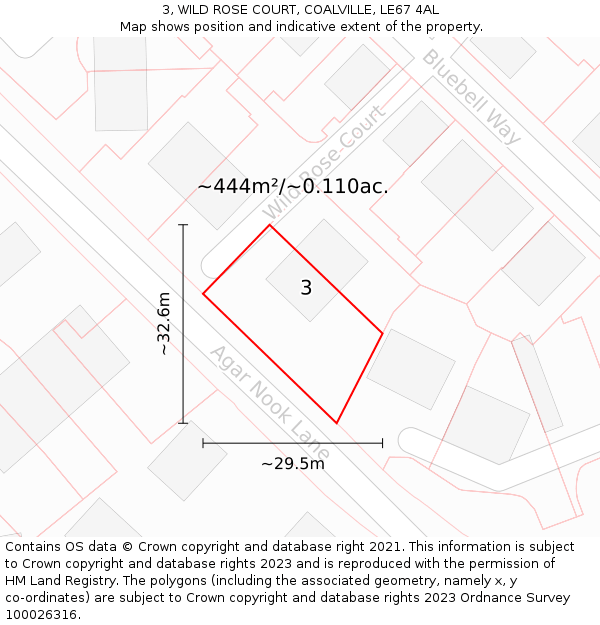 3, WILD ROSE COURT, COALVILLE, LE67 4AL: Plot and title map