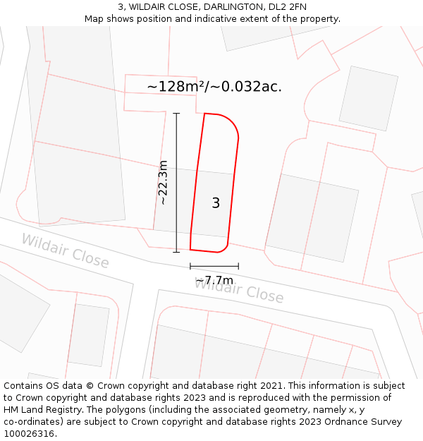 3, WILDAIR CLOSE, DARLINGTON, DL2 2FN: Plot and title map