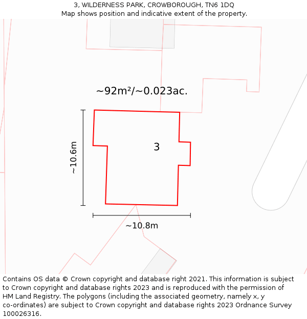 3, WILDERNESS PARK, CROWBOROUGH, TN6 1DQ: Plot and title map