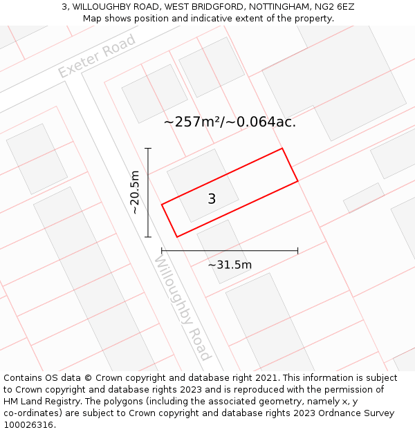 3, WILLOUGHBY ROAD, WEST BRIDGFORD, NOTTINGHAM, NG2 6EZ: Plot and title map