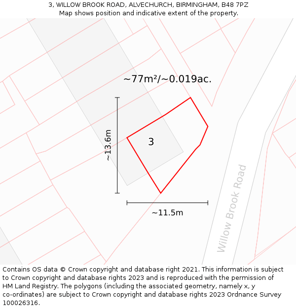 3, WILLOW BROOK ROAD, ALVECHURCH, BIRMINGHAM, B48 7PZ: Plot and title map