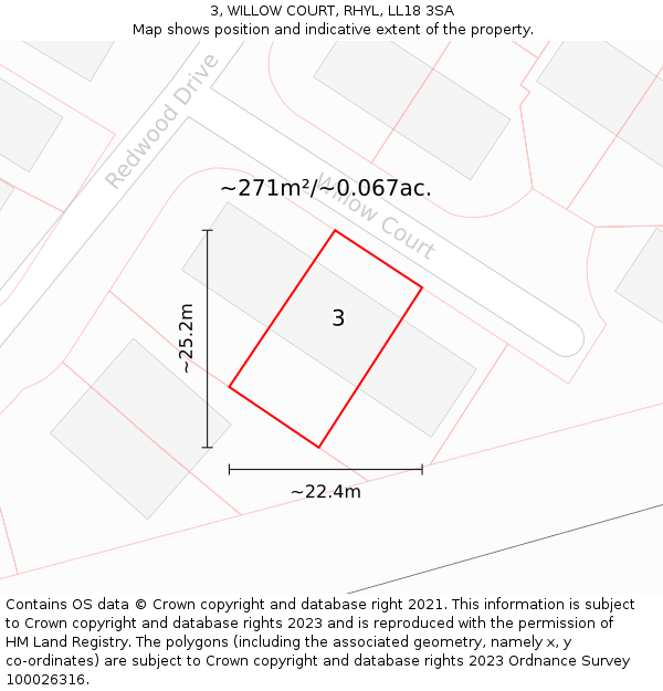 3, WILLOW COURT, RHYL, LL18 3SA: Plot and title map