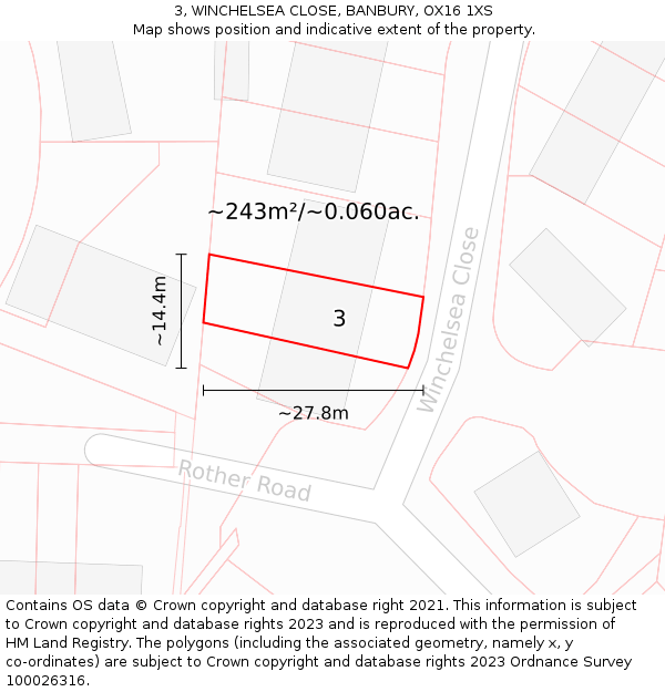 3, WINCHELSEA CLOSE, BANBURY, OX16 1XS: Plot and title map