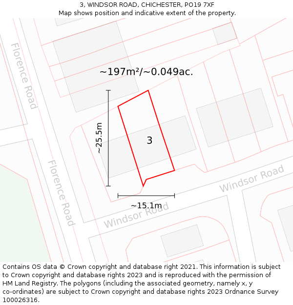 3, WINDSOR ROAD, CHICHESTER, PO19 7XF: Plot and title map