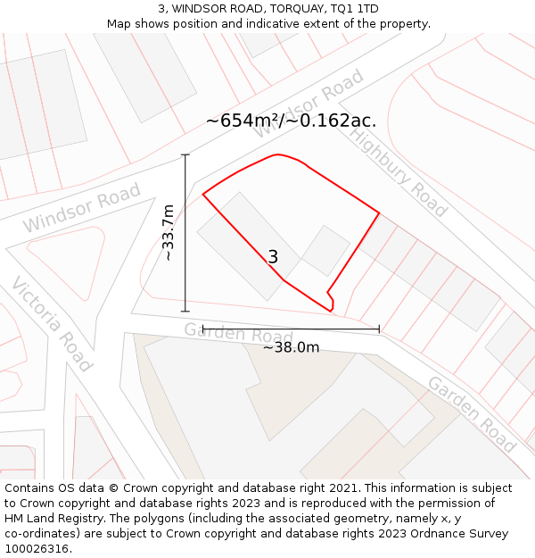 3, WINDSOR ROAD, TORQUAY, TQ1 1TD: Plot and title map