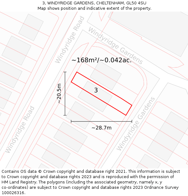 3, WINDYRIDGE GARDENS, CHELTENHAM, GL50 4SU: Plot and title map