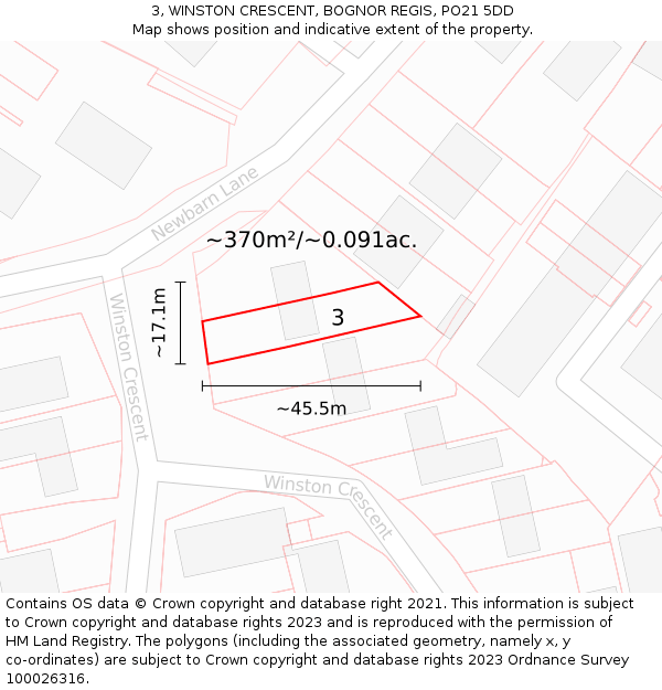 3, WINSTON CRESCENT, BOGNOR REGIS, PO21 5DD: Plot and title map