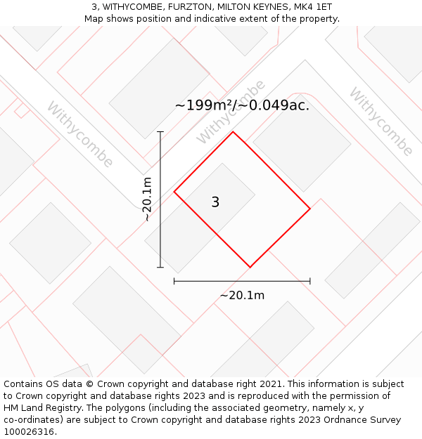 3, WITHYCOMBE, FURZTON, MILTON KEYNES, MK4 1ET: Plot and title map